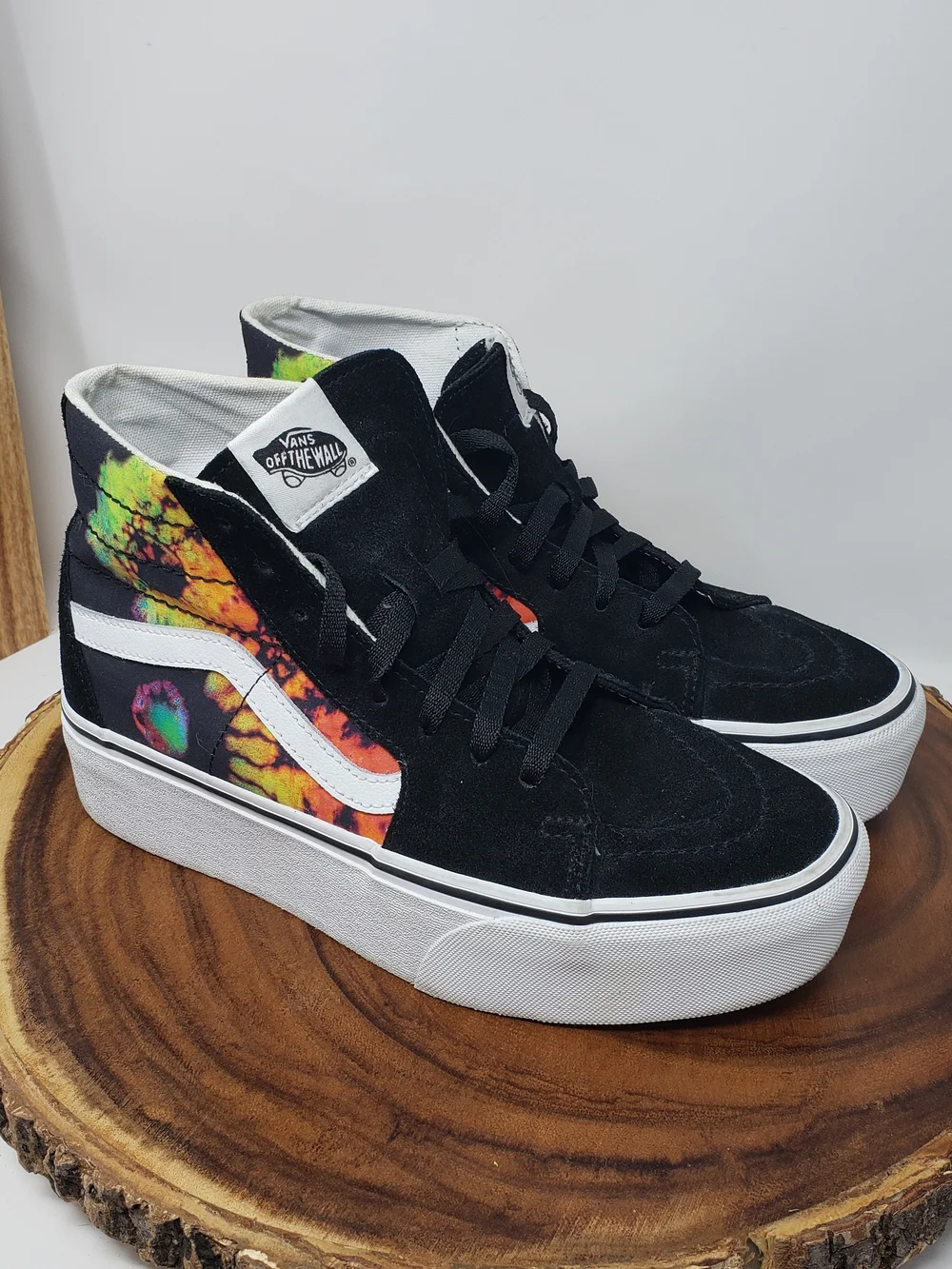 Vans Black High-Top Sneakers with Multicolor Tie-Dye Panels